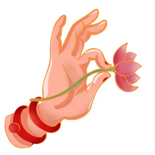 禅意佛手拈花指莲花佛珠敦煌文化线描稿国潮风元素设计模板素材