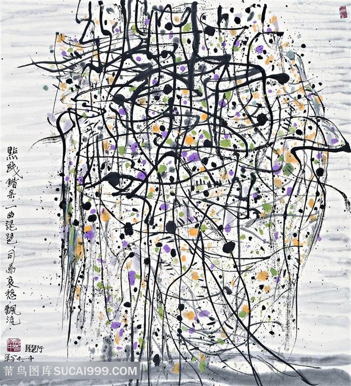 吴冠中手绘线条水墨装饰画