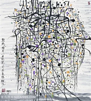 吴冠中手绘线条水墨装饰画