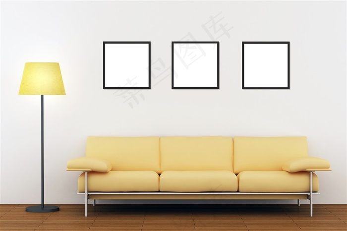 像框和黄色沙发