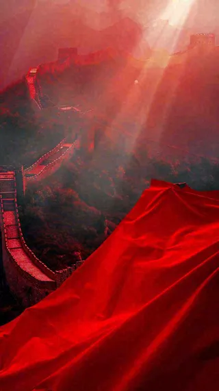 雄伟长城大气红色灯光