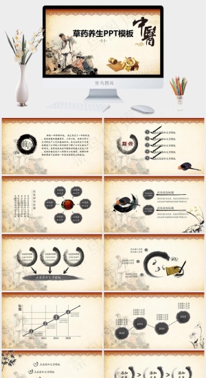 黄色中国风PPT模板预览图