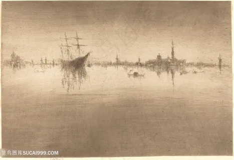 惠斯勒素描湖畔船装饰画