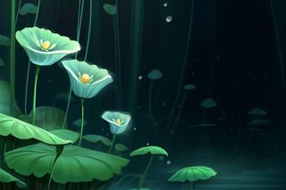 国风夜晚荷花荷叶大气背景