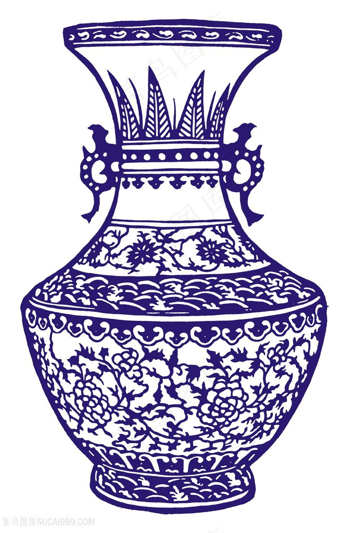 神兽耳瓶梅花植物国粹青花瓷中国风图片