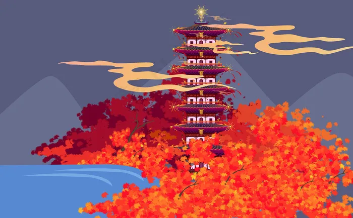 古风建筑插画ai矢量模版下载