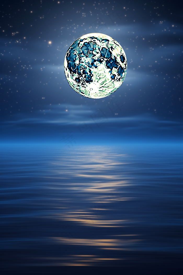 中秋月圆之夜海面倒映摄影图(2688x4032)