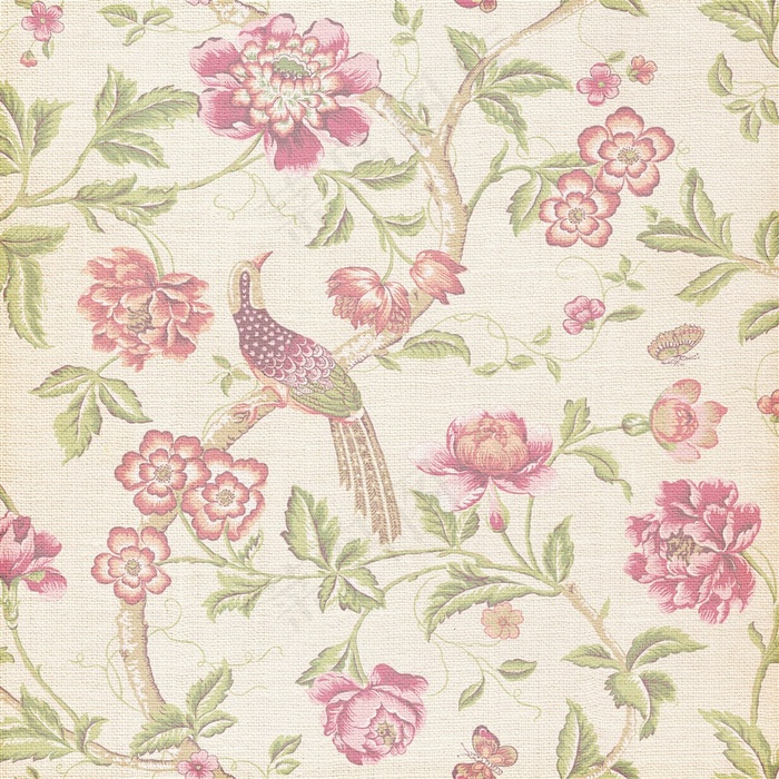 手绘树木花朵小鸟布纹背景高清图片