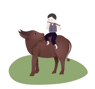 清明清明节卡通牧童吹笛子