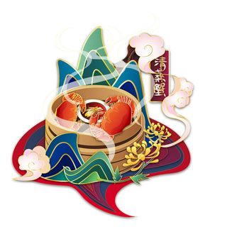 国潮中国风传统小吃食物地方特色菜美食元素插画海报图片素材