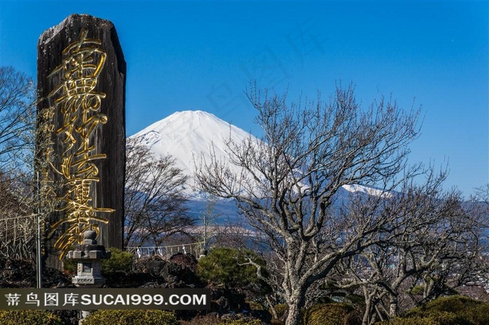 冬天日本游富士山美丽的风光