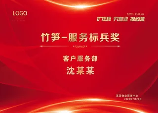 2023奖状模板红色标兵奖服务海报 