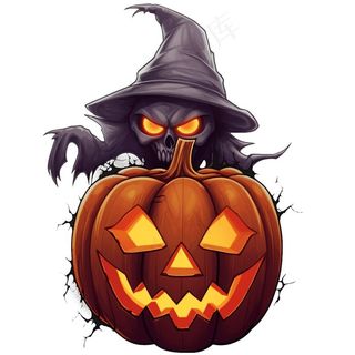 万圣节南瓜灯鬼怪女巫恐怖插画免抠