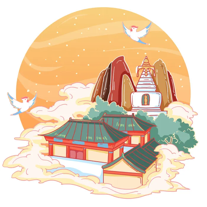 国潮风旅游建筑城市地标景区北京上海插图插画元素素材设计模板