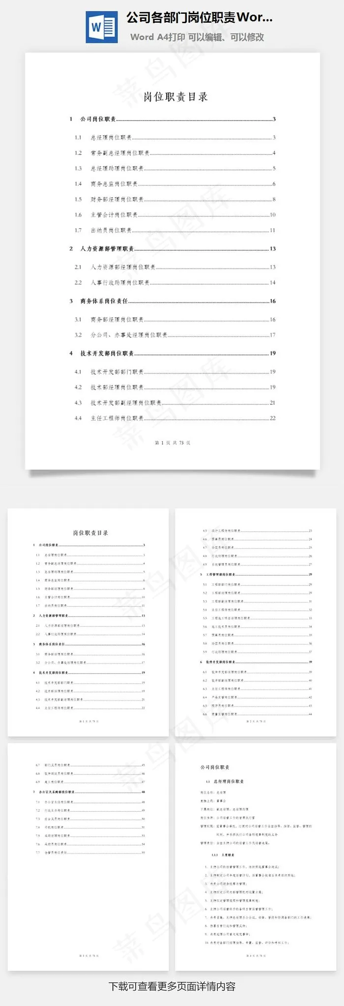 公司各部门岗位职责Word文档