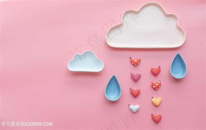 可爱云朵心形雨滴