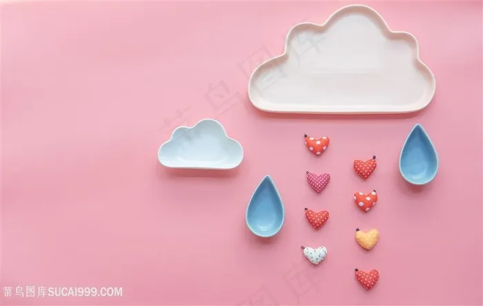 可爱云朵心形雨滴