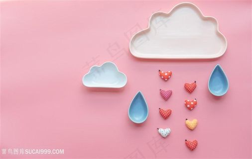 可爱云朵心形雨滴