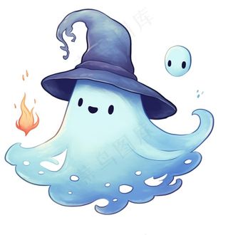 万圣节幽灵鬼魂蓝色卡通插画免抠