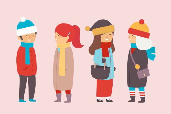 冬天服饰服装冬装穿冬装保暖冬季卡通人物男女装Ai矢量图片素材