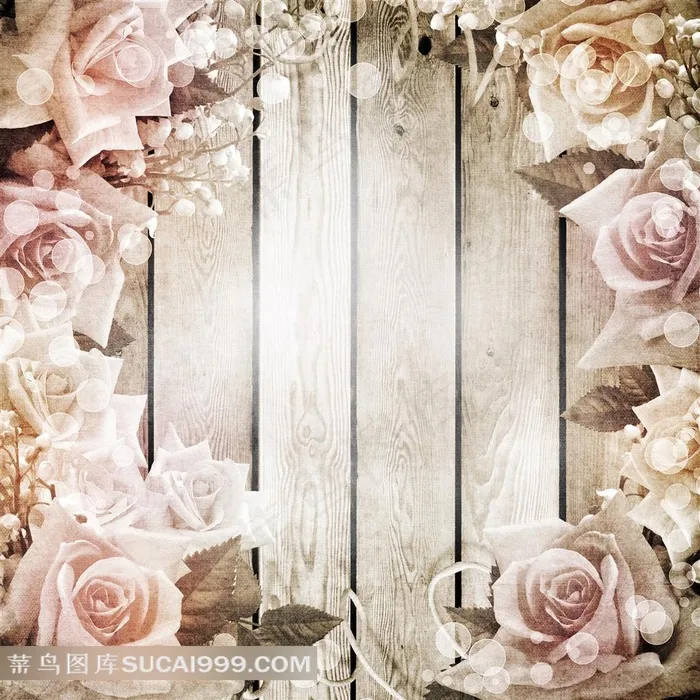 玫瑰花边框木板底纹图片