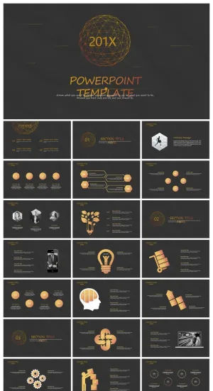 精致点线球体背景科技行业PPT模板预览图