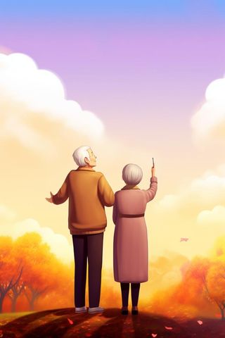 老人插画人物故事意境背景