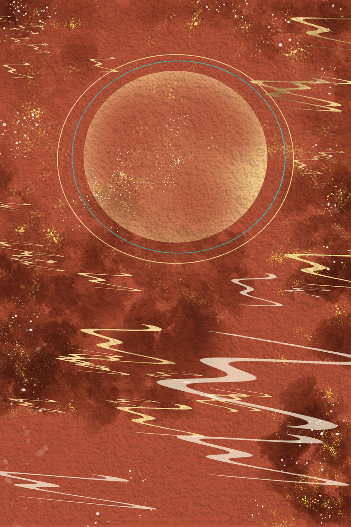 国潮中国风复古敦煌岩彩山水祥云插画烫金肌理背景PSD设计素材