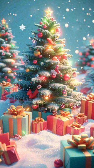 圣诞节礼物温馨圣诞树缤纷彩色节日雪花浪漫