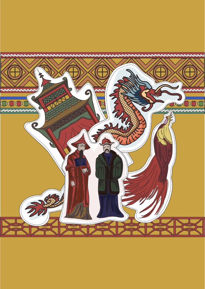 国风古代官员中国龙凤凰cdr矢量模版下载
