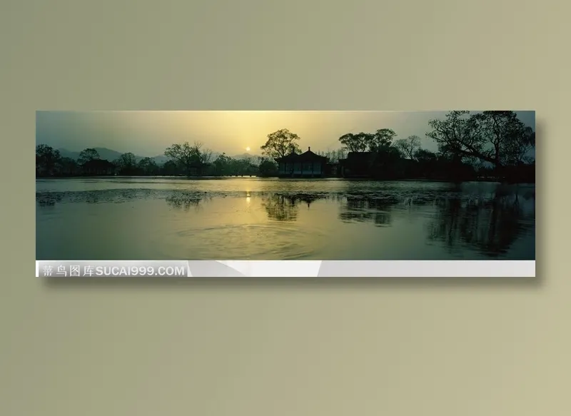 湖上夕阳风景图片