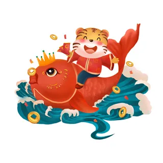 手绘2022虎年新年春节卡通老虎形象IP插画元素PSD设计素材图案