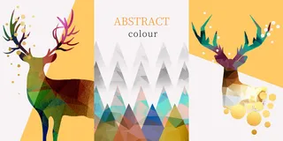 三联手绘麋鹿字体装饰画