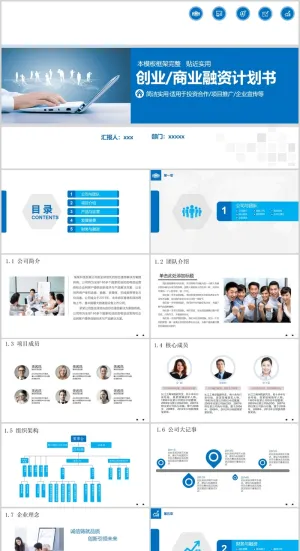 创业 商业融资计划书PPT模板预览图