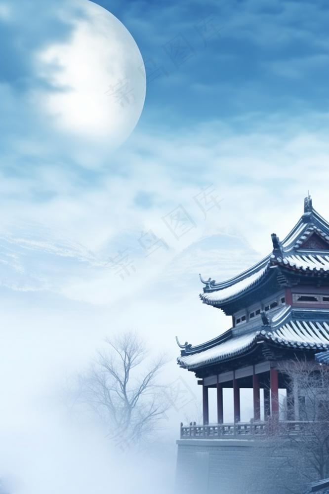 小雪冬季国风冰冷淡雅节气海报背景