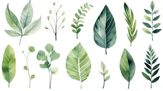 绿叶植物树叶茶壶免抠