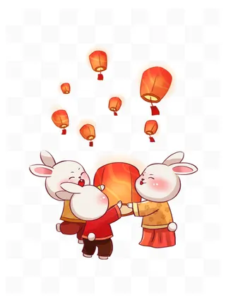 2023年卡通兔子放灯元宵新年春节元素