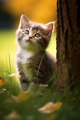 猫咪宠物草丛花丛摄影图