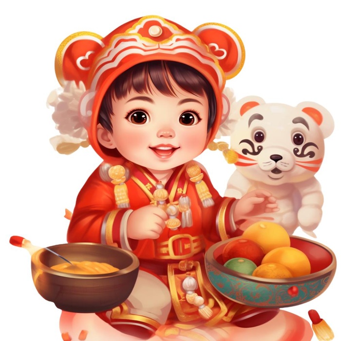 卡通插画人物喜庆红色衣服孩子老虎免抠(1024x1024)