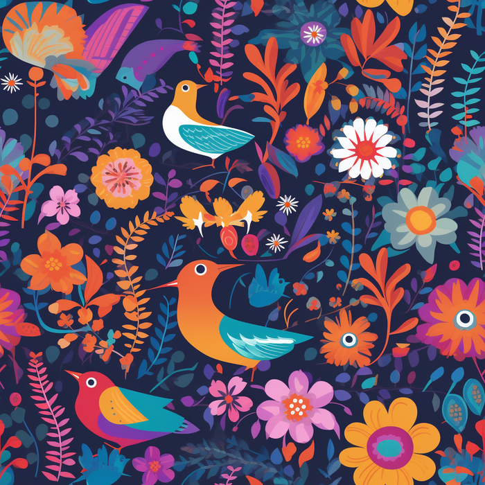 花鸟图，插画风格，无缝贴图，素材