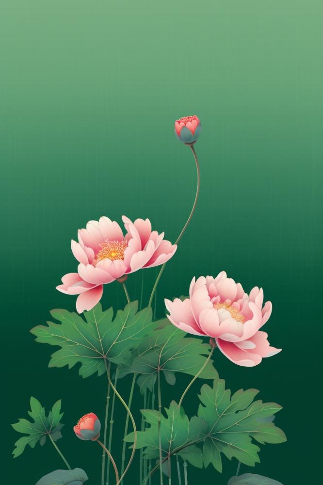 绿色高雅简约荷花国风背景