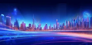 蓝色科技线条城市几何背景