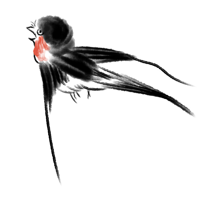 水彩手绘春季春天柳树柳条枝条小鸟小燕子元素PSD设计素材PNG图片