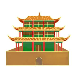 复古中国风国潮古建筑插画手绘高楼古塔PSD素材亭子png免抠图