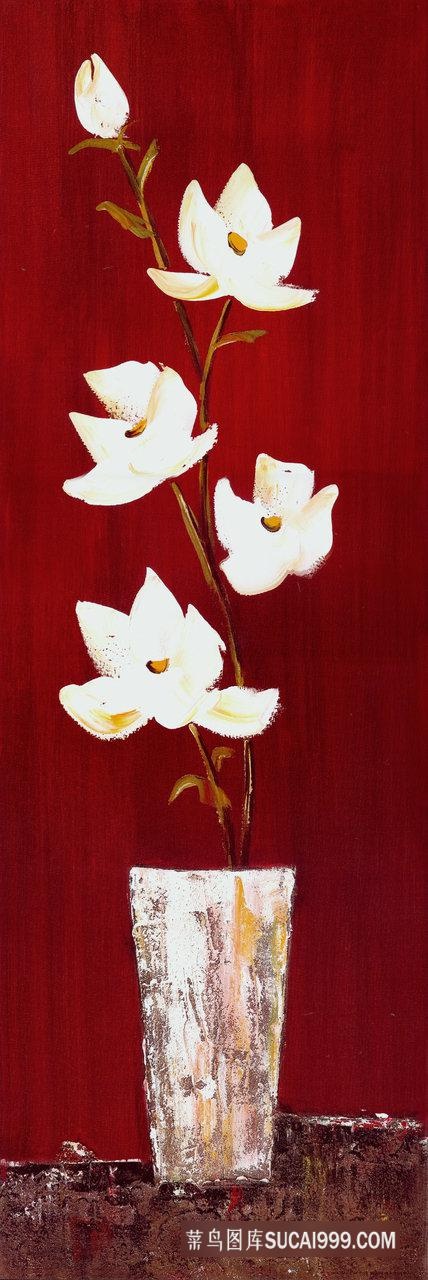 唯美白色花卉杯子艺术油画