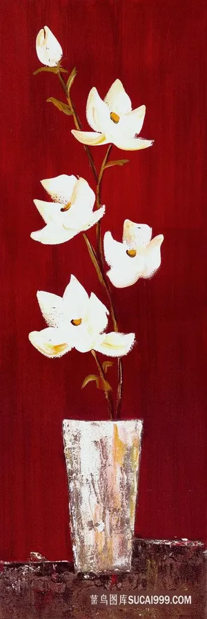 唯美白色花卉杯子艺术油画