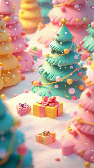 圣诞节礼物温馨圣诞树缤纷彩色节日雪花浪漫