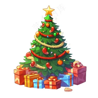 圣诞树装饰礼物节日卡通插画免抠