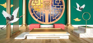 中国风国潮电商促销海报C4D背景图3D场景立体设计PSD素材模板