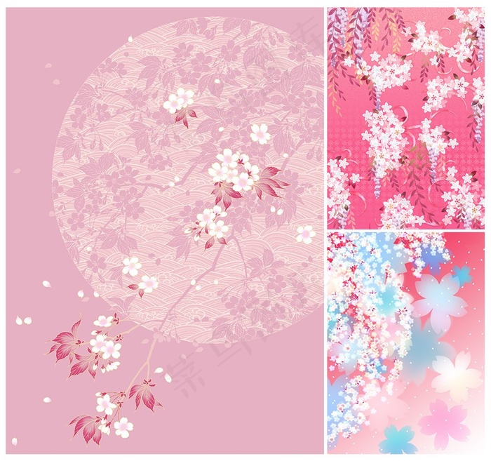 粉色柔美日式手绘樱花高清图案